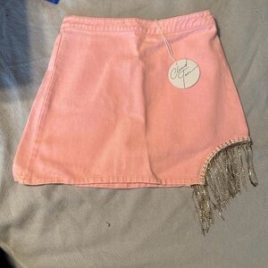 Glamorous Pink Mini Skirt with Fringe